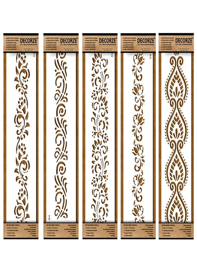 Decorze Plastic Stencils for Border Art, Stencils for Wall, Border Stencils for Wall Painting Suitable for Room Wall Decoration Purpose (Set of 5)(Color-White)|Design-11